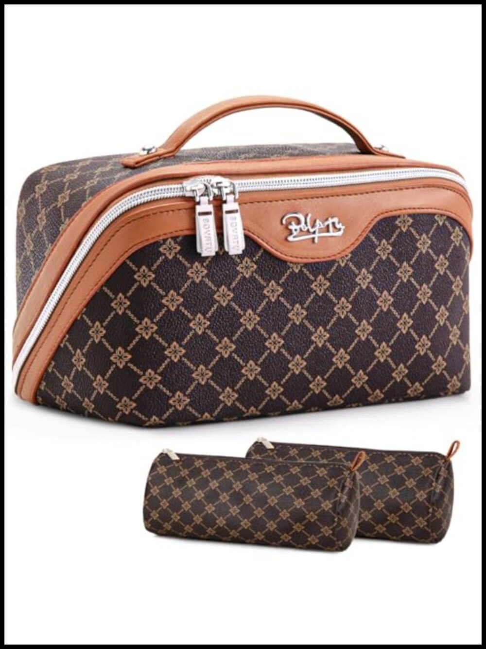 3-Piece Makeup Bag Set Vegan Leather Cosmetic Bag Travel Organizer